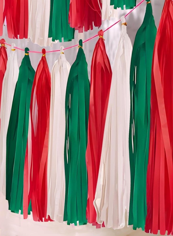 KUNYYI Red White and Green Paper Tassels 30pcs Streamers Christmas Theme Graduation Birthday Wedding Party Decoration - Image 1